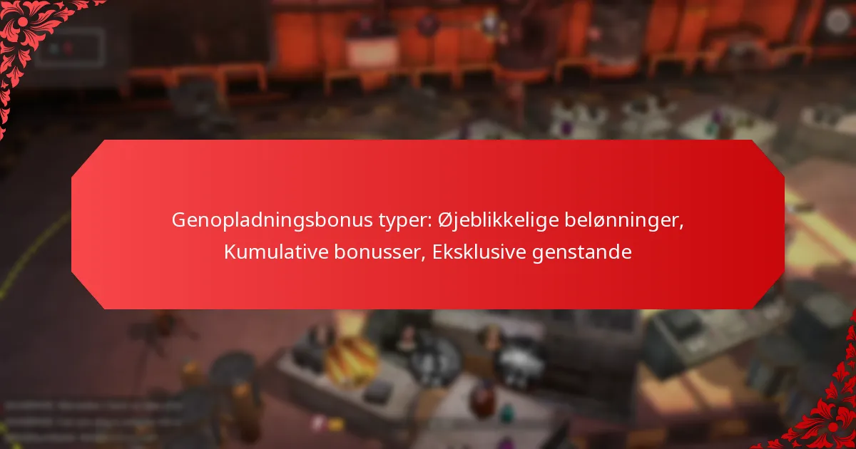 Genopladningsbonus typer: Øjeblikkelige belønninger, Kumulative bonusser, Eksklusive genstande